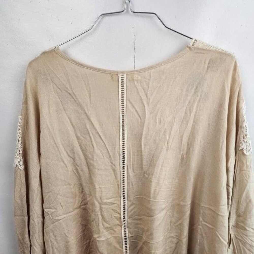 Gimmicks Womens BOHO Cottagecore Top Size Large Beige Embroidered Lace Festival - Picture 10 of 11